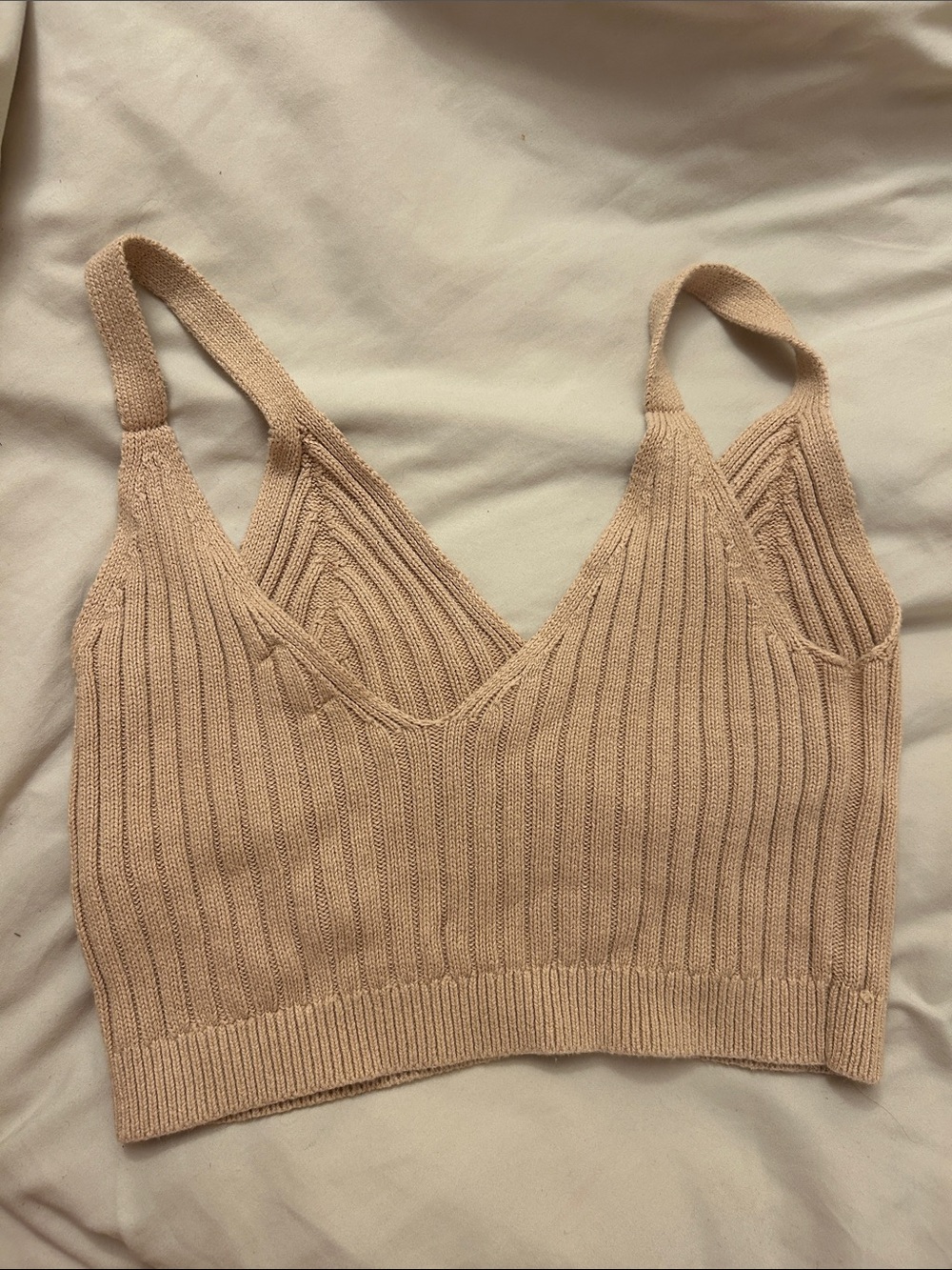 Aerie Ribbed V‑Neck Bralette in Beige size medium